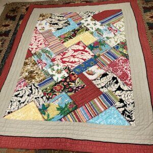 Pottery Barn Patchwork Hawaiian Luau Salsa Quilt TWIN 100% Cotton